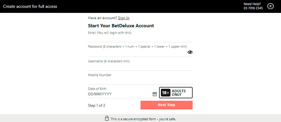 BetDeluxe sign up